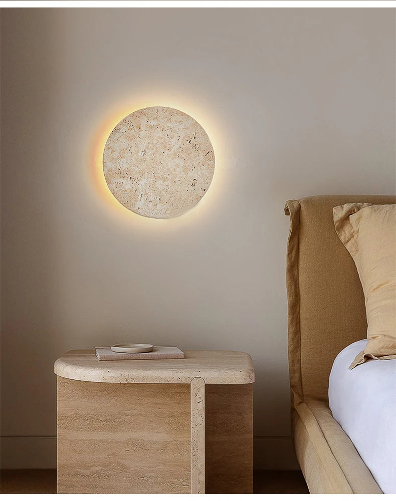 Natural Yellow Stone LED Wall Sconce – Nordic Wabi-Sabi Travertine Effect Light