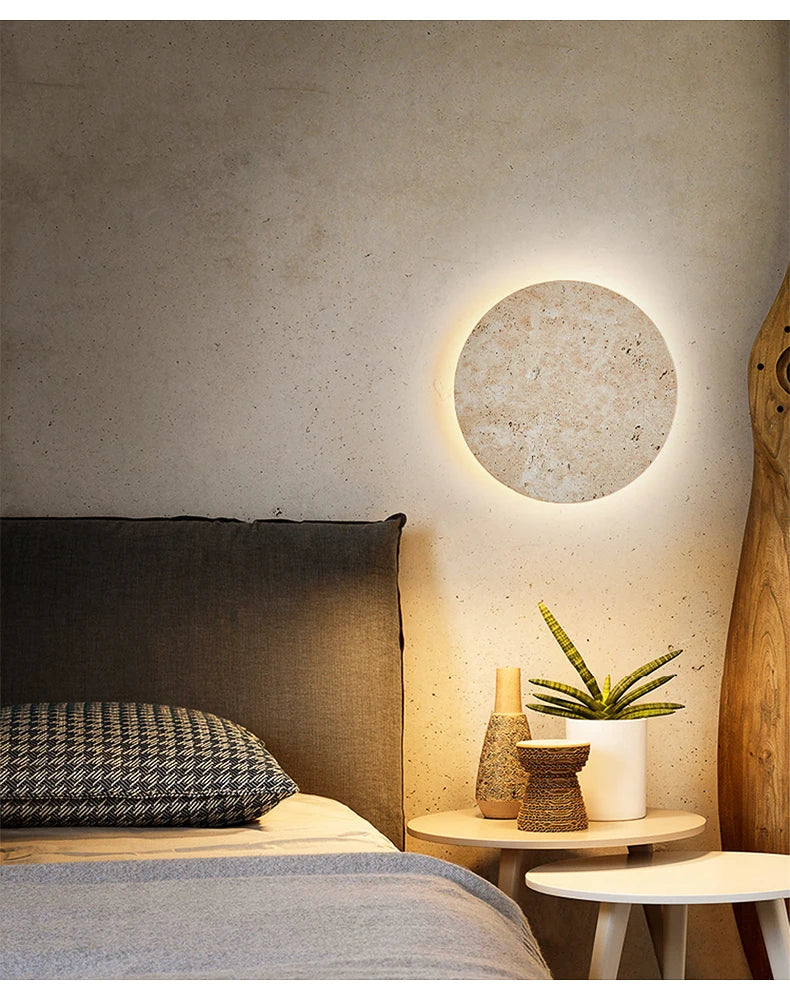 Natural Yellow Stone LED Wall Sconce – Nordic Wabi-Sabi Travertine Effect Light