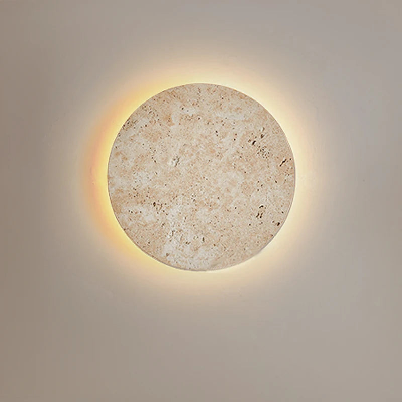 Natural Yellow Stone LED Wall Sconce – Nordic Wabi-Sabi Travertine Effect Light