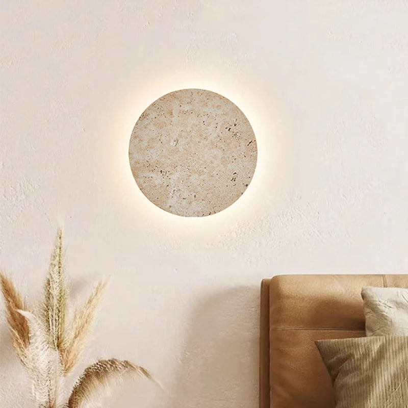 Natural Yellow Stone LED Wall Sconce – Nordic Wabi-Sabi Travertine Effect Light