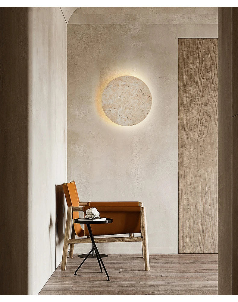 Natural Yellow Stone LED Wall Sconce – Nordic Wabi-Sabi Travertine Effect Light