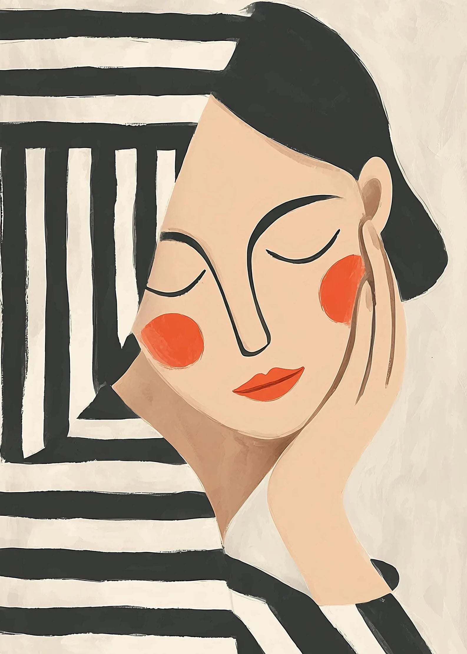 Minimalist Woman & Black Cat Line Art Print – Modern Black & White Wall Decor