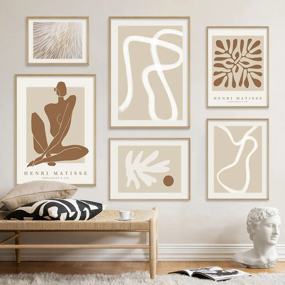 Boho Matisse Beige Line Art Canvas – Minimalist Wall Print