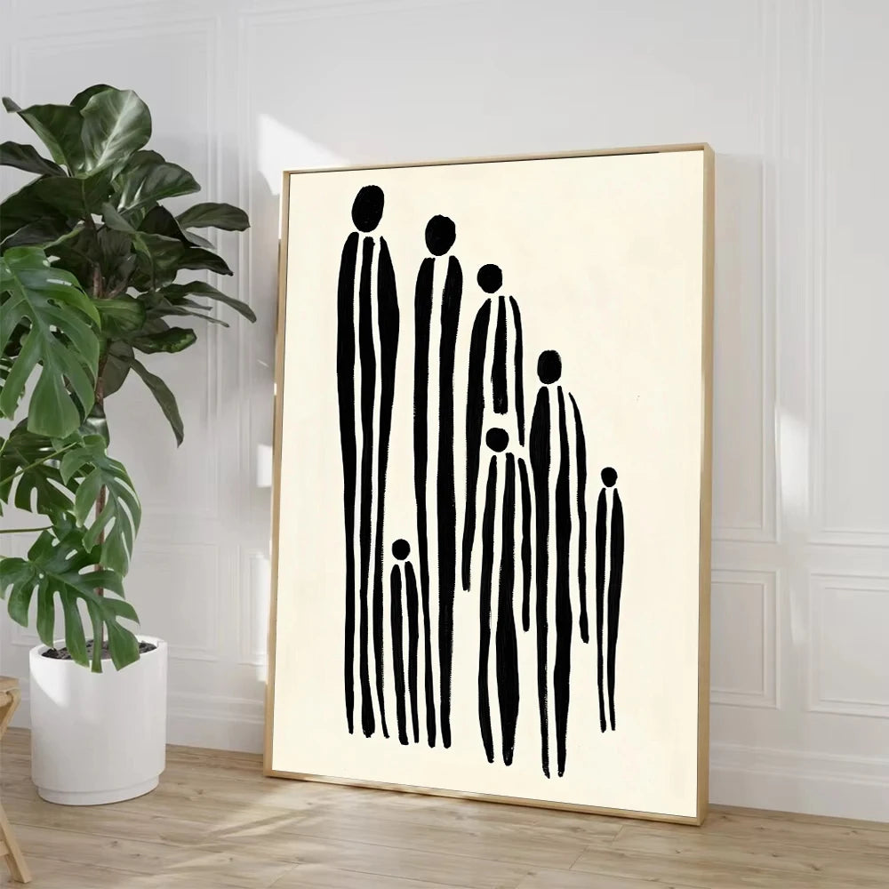 Minimalist Woman & Black Cat Line Art Print – Modern Black & White Wall Decor