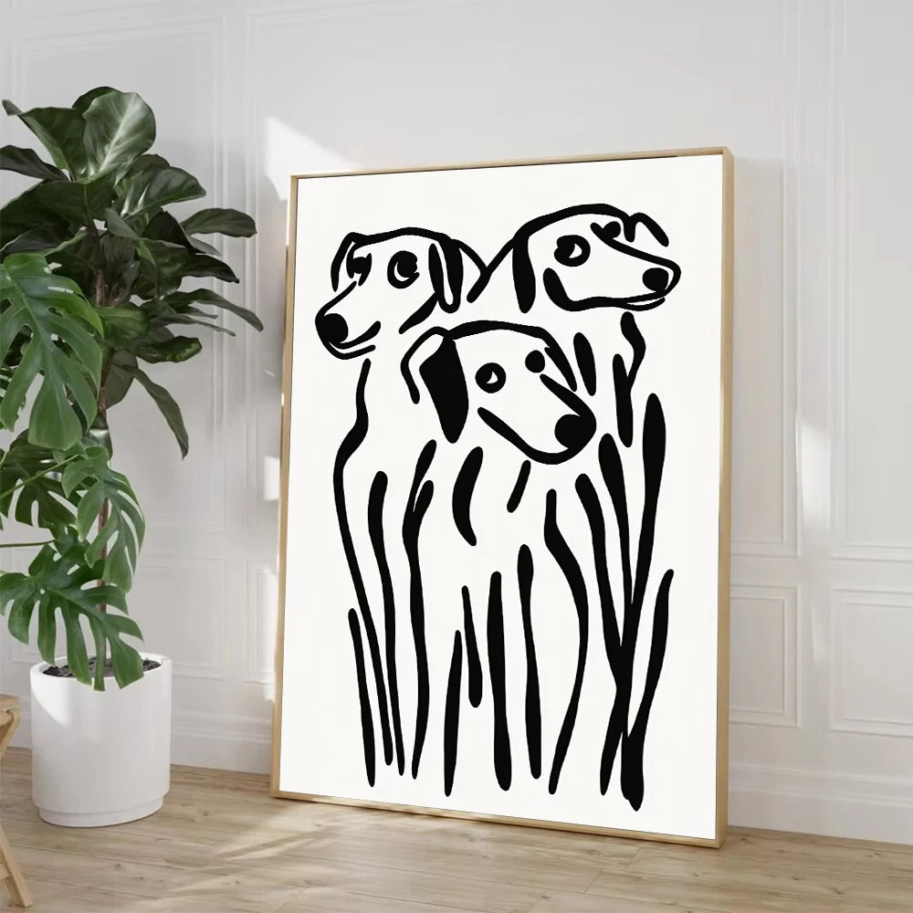 Minimalist Woman & Black Cat Line Art Print – Modern Black & White Wall Decor