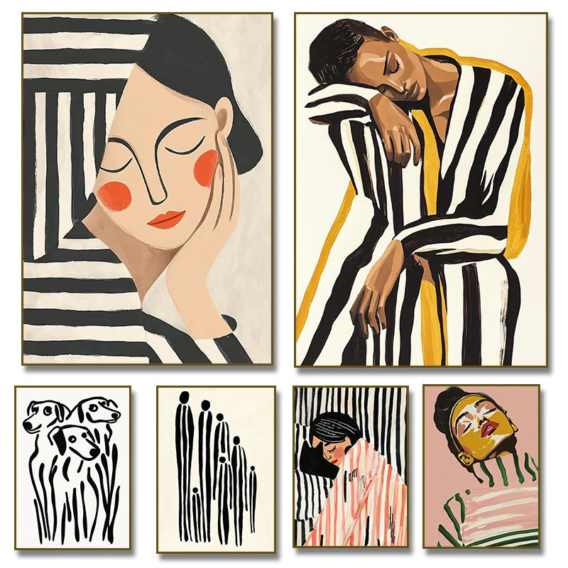 Minimalist Woman & Black Cat Line Art Print – Modern Black & White Wall Decor